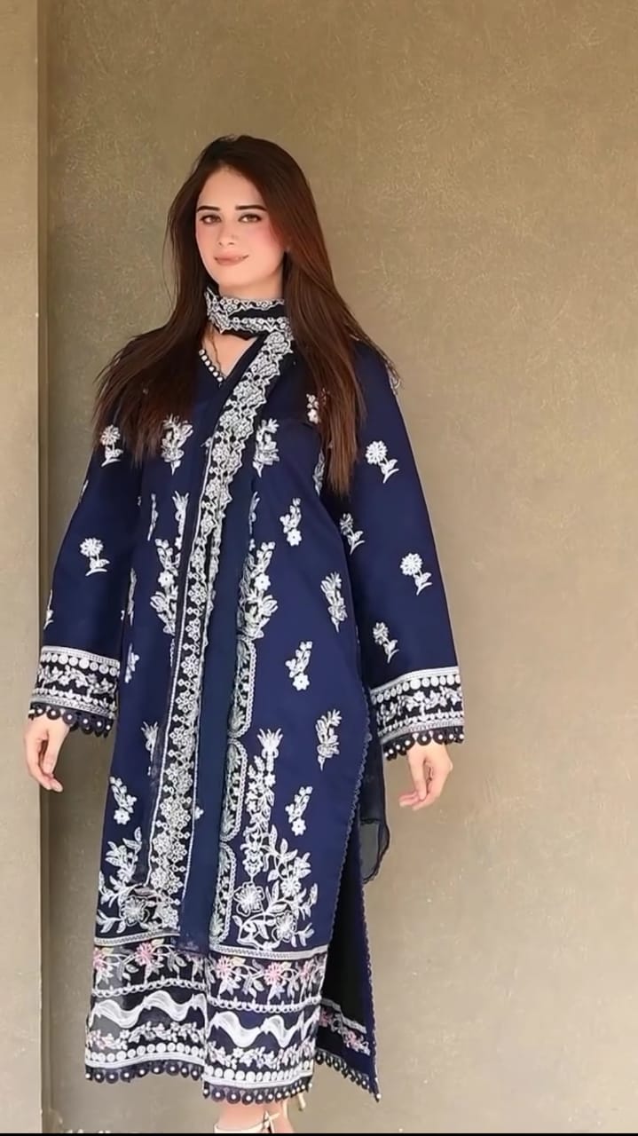 DARK BLUE EMBROIDERED 3PC SUIT