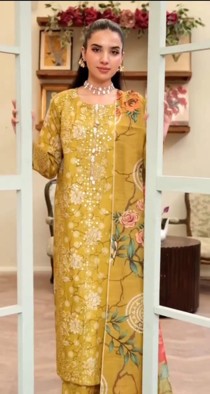 YELLOW EMBROIDERED 3PC SUIT