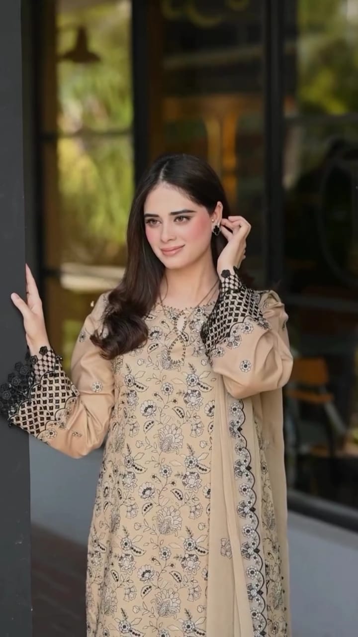 CREAM COLOR EMBROIDERED 3PC SUIT