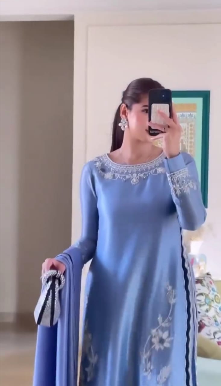 SKY BLUE SILK EMBROIDERED SUIT