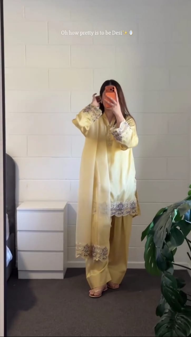 YELLOW EMBROIDERED 3 PC SUIT