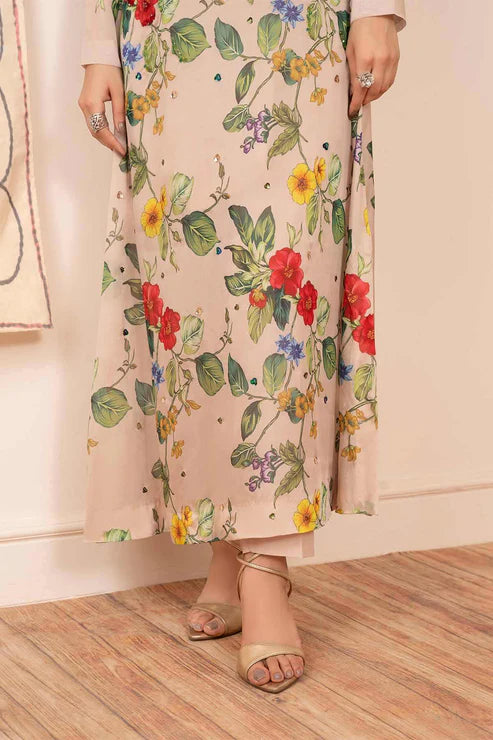 Stitch Vibes Beige Silk Dress