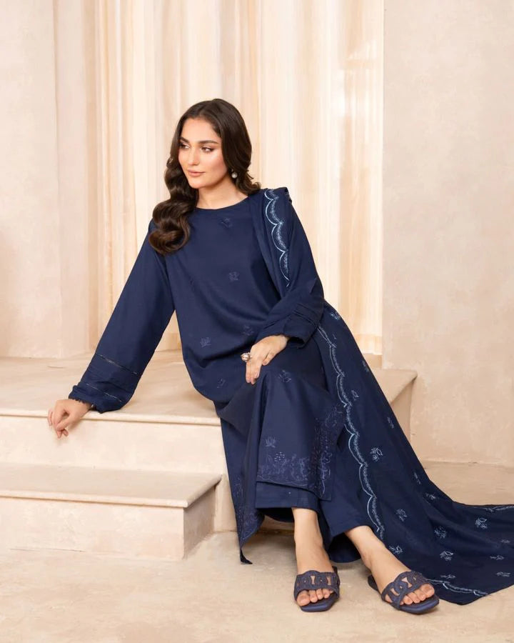 BLUE ARZU EMBROIDERED 3-PIECE WITH SHAWL Stitched Dress.