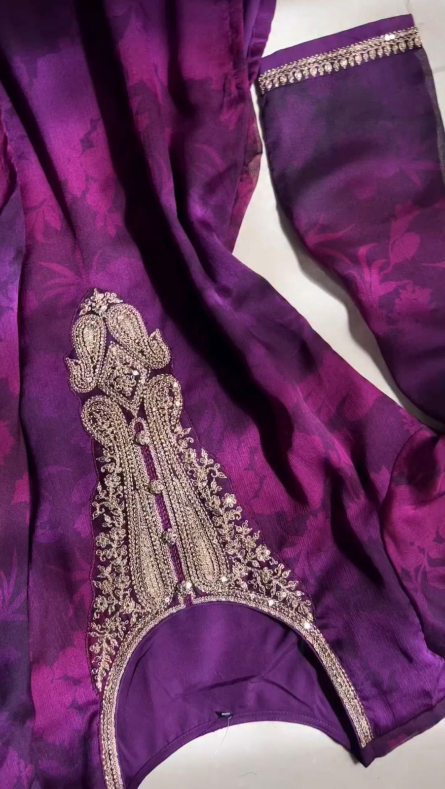 Purple Floral Embroidered 3 Pcs