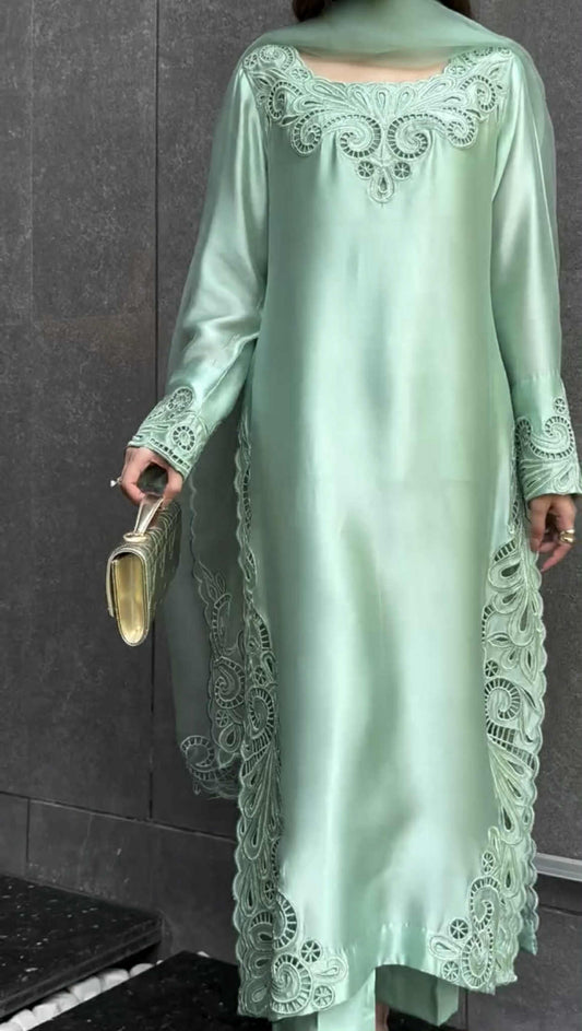Kohinoor Pistachio Embroidered Dress