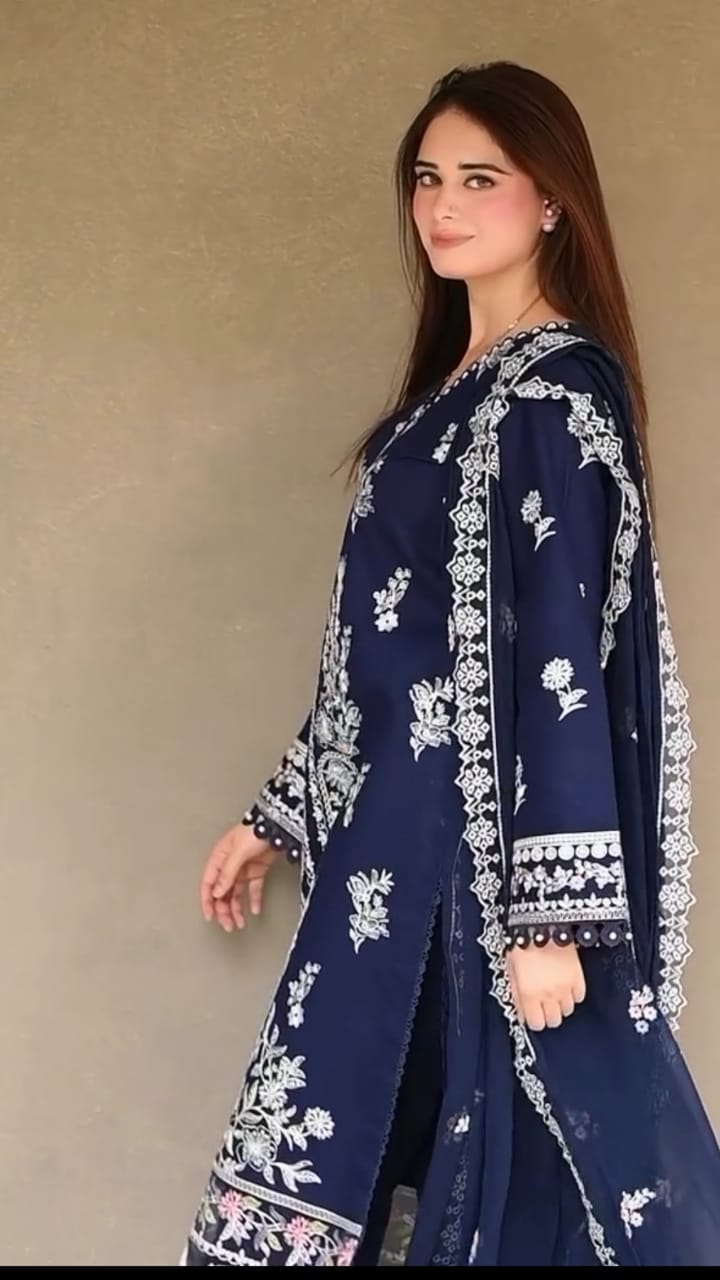 DARK BLUE EMBROIDERED 3PC SUIT