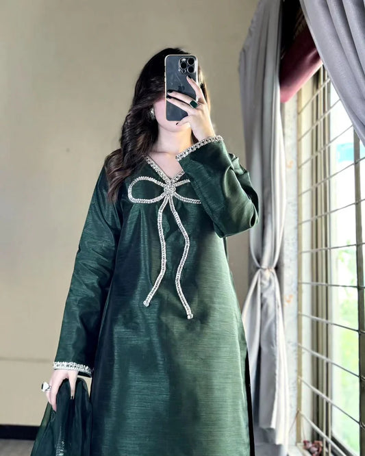 Forest Green Embroidered 3pc Suit