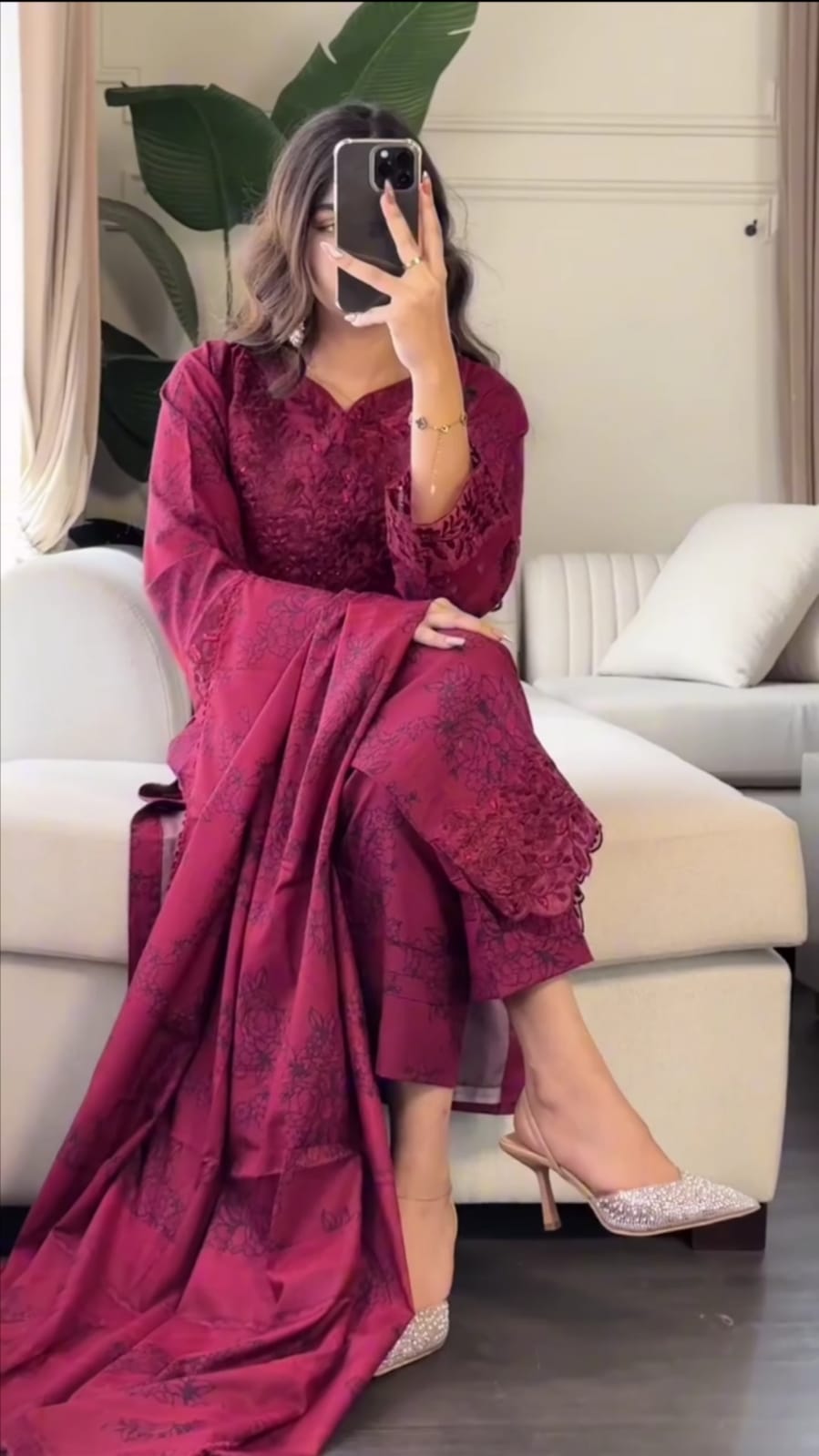 RED COLOR PRINTED 3PC SUIT