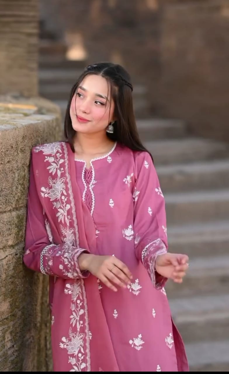 PINK COLOR EMBROIDERED 3PC SUIT
