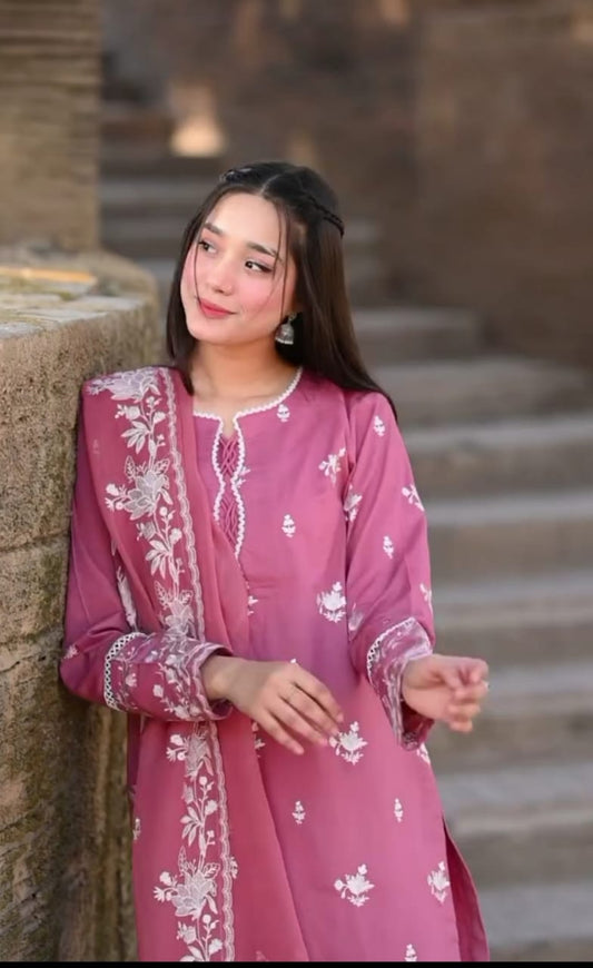 PINK COLOR EMBROIDERED 3PC SUIT