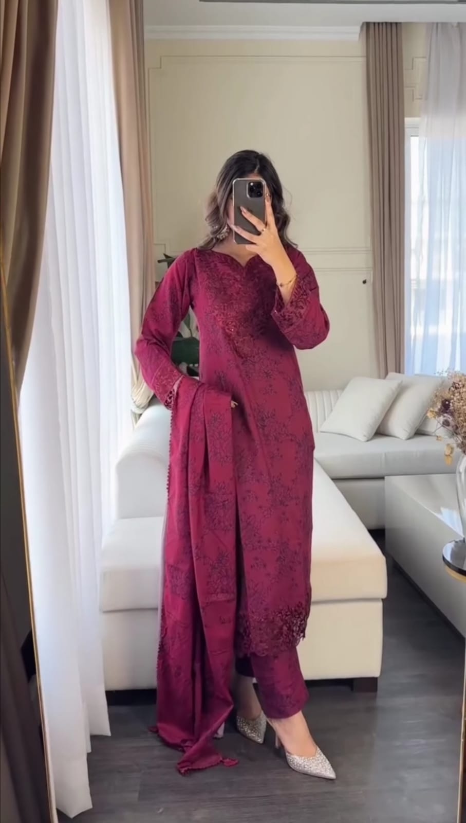 RED COLOR PRINTED 3PC SUIT