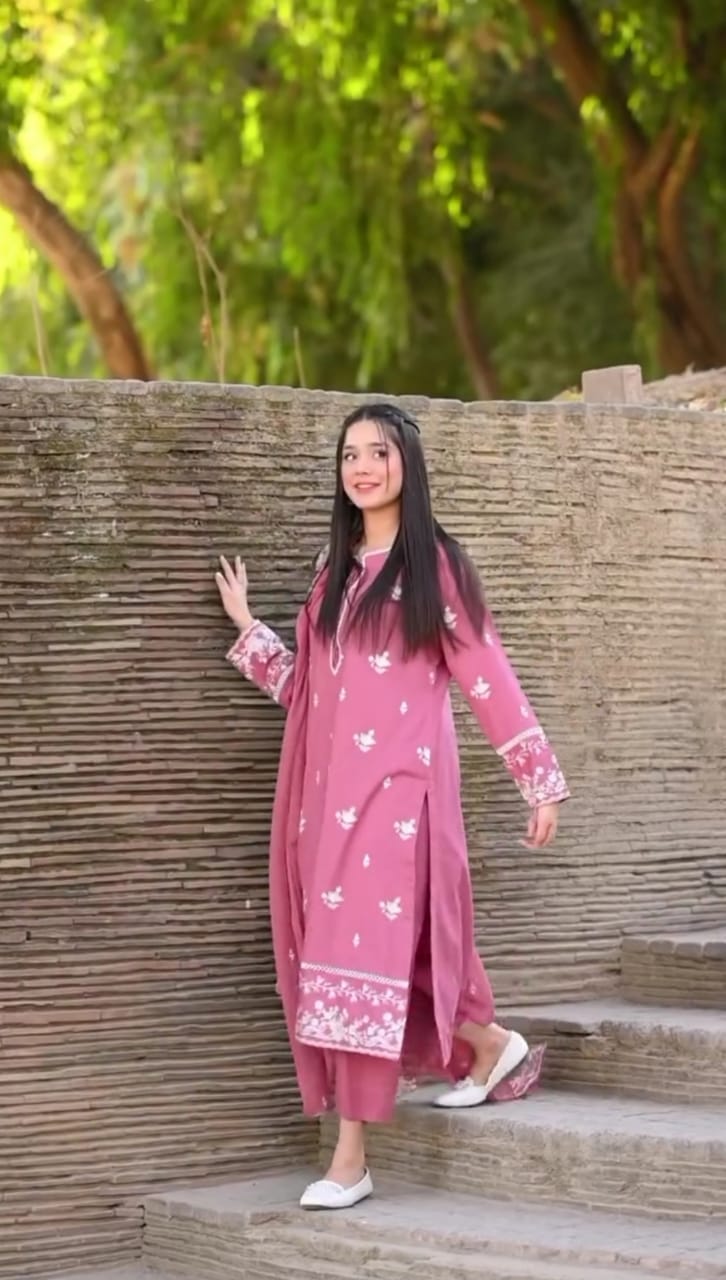 PINK COLOR EMBROIDERED 3PC SUIT