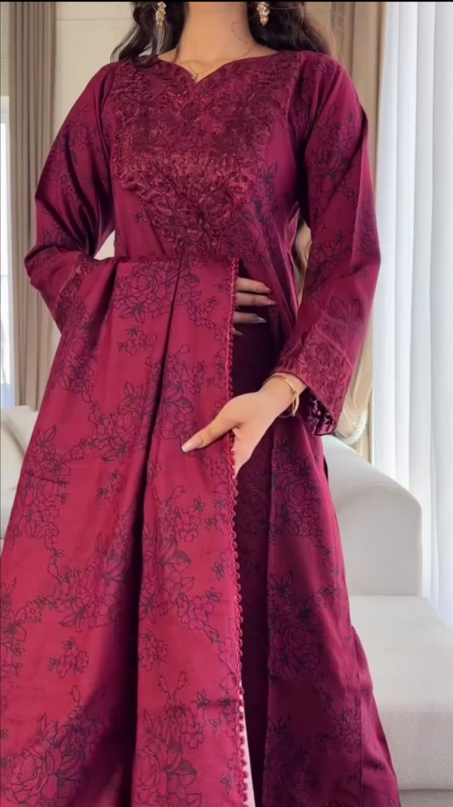 RED COLOR PRINTED 3PC SUIT