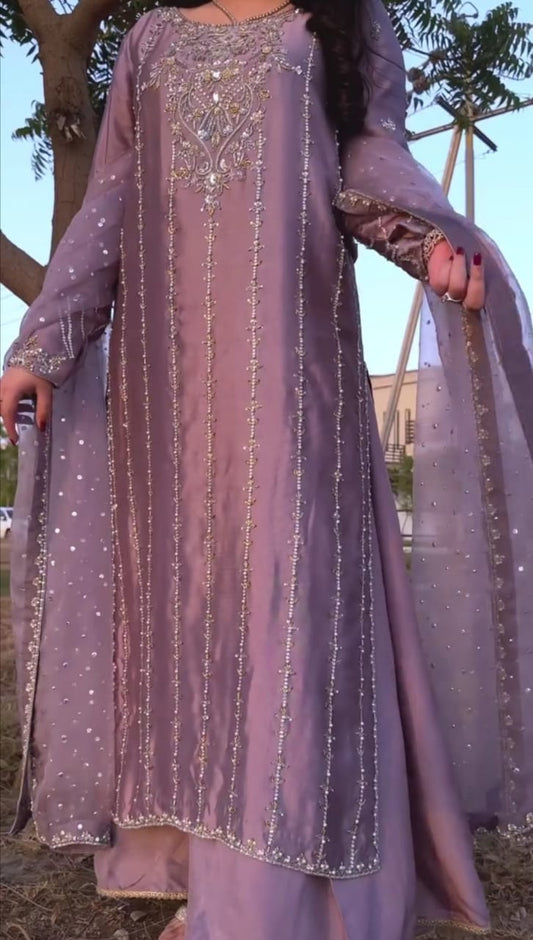 LILAC COLOR HEAVY EMBROIDERED SUIT