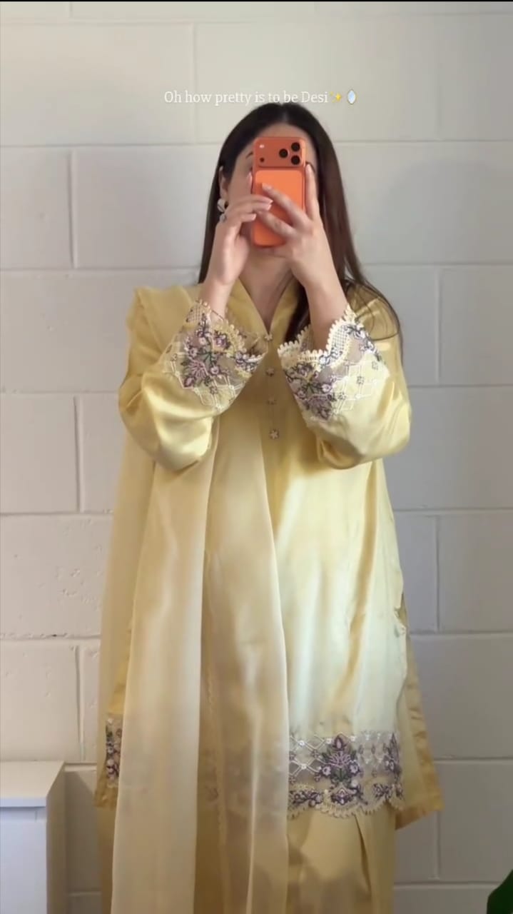 YELLOW EMBROIDERED 3 PC SUIT