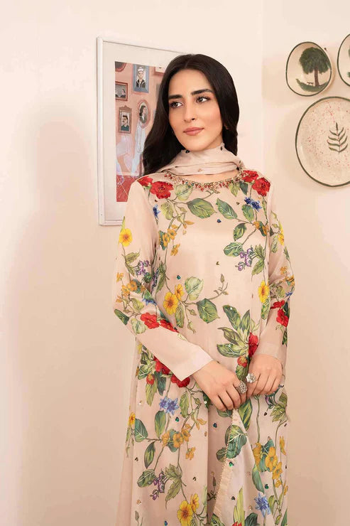 Stitch Vibes Beige Silk Dress