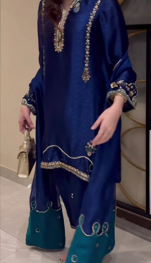 DARK BLUE HANDWORK EMBROIDERED SUIT