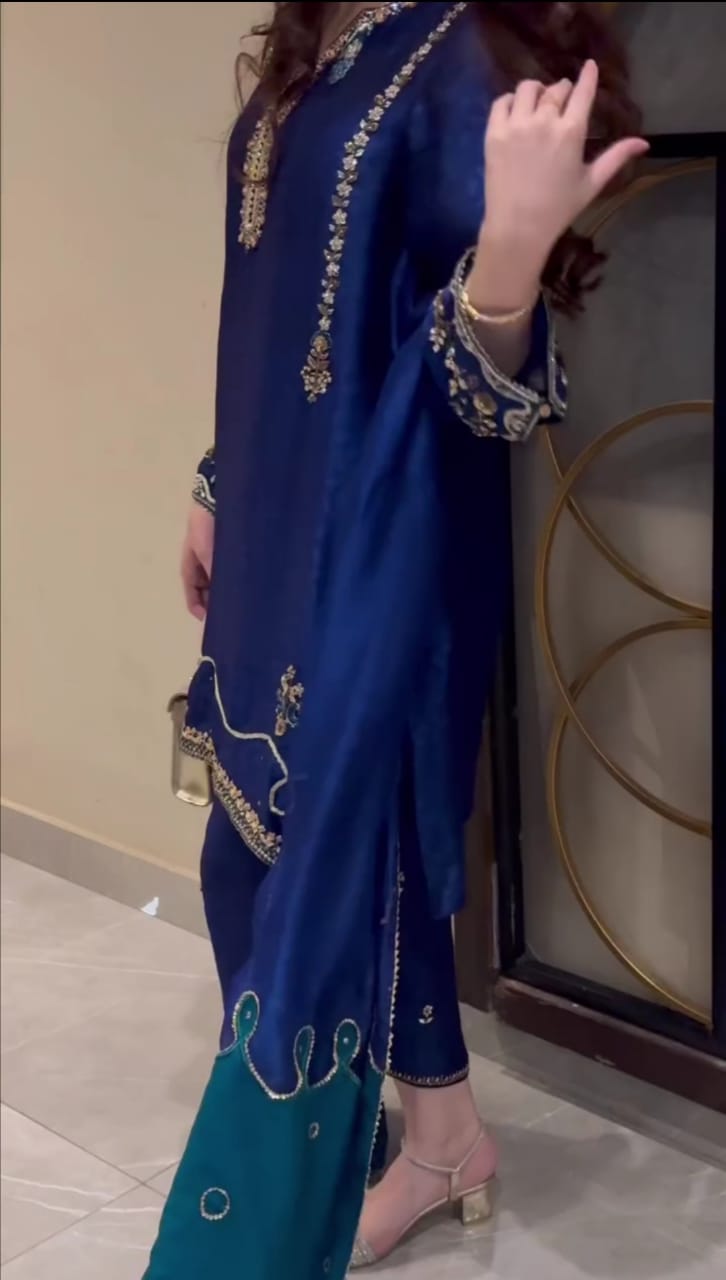 DARK BLUE HANDWORK EMBROIDERED SUIT