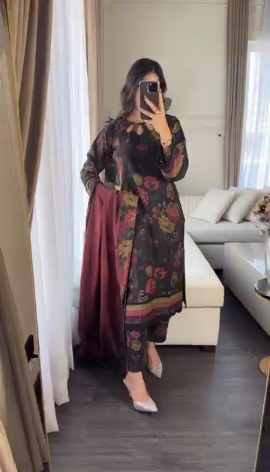 BLACK COLOR PRINTED 3PC SUIT