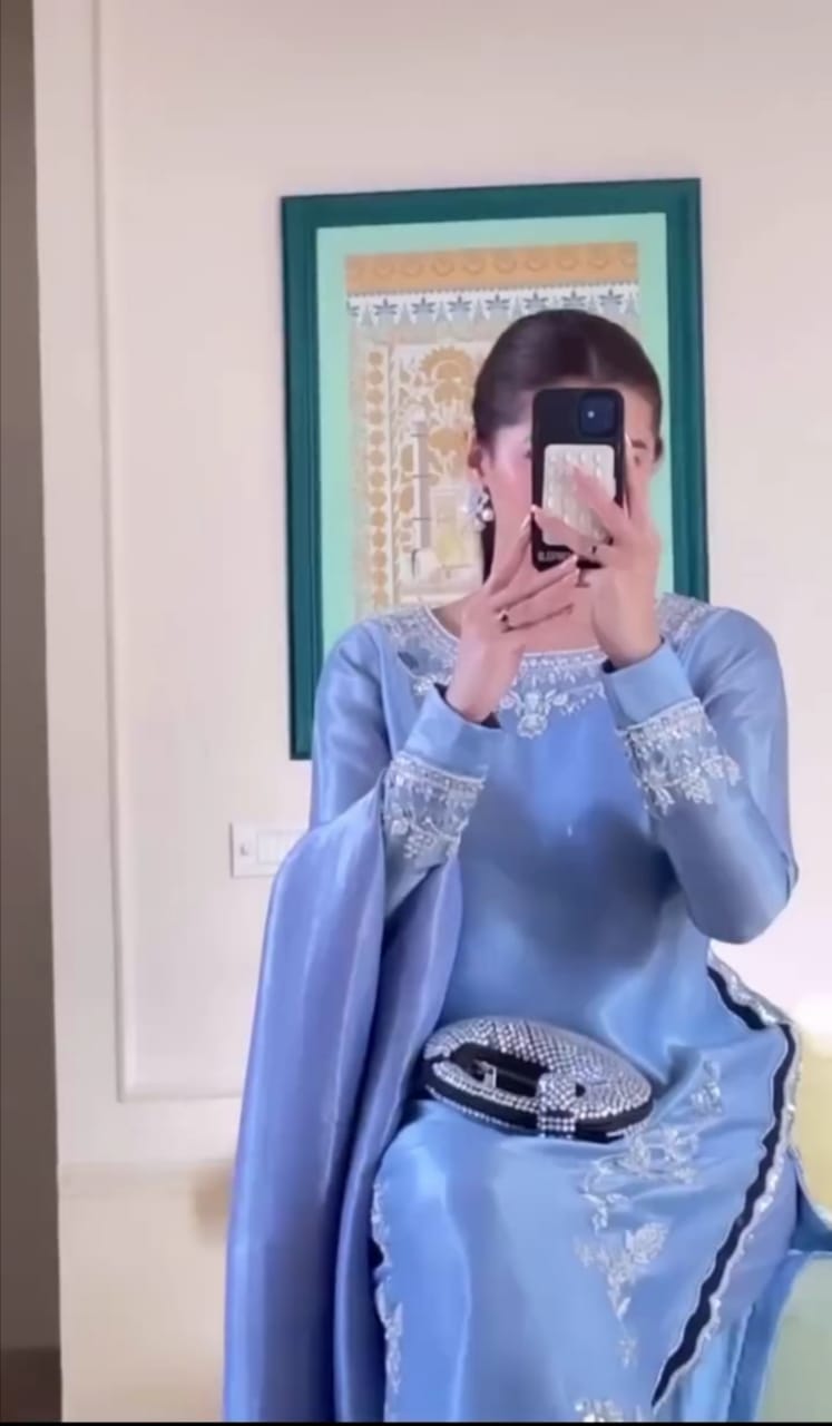 SKY BLUE SILK EMBROIDERED SUIT