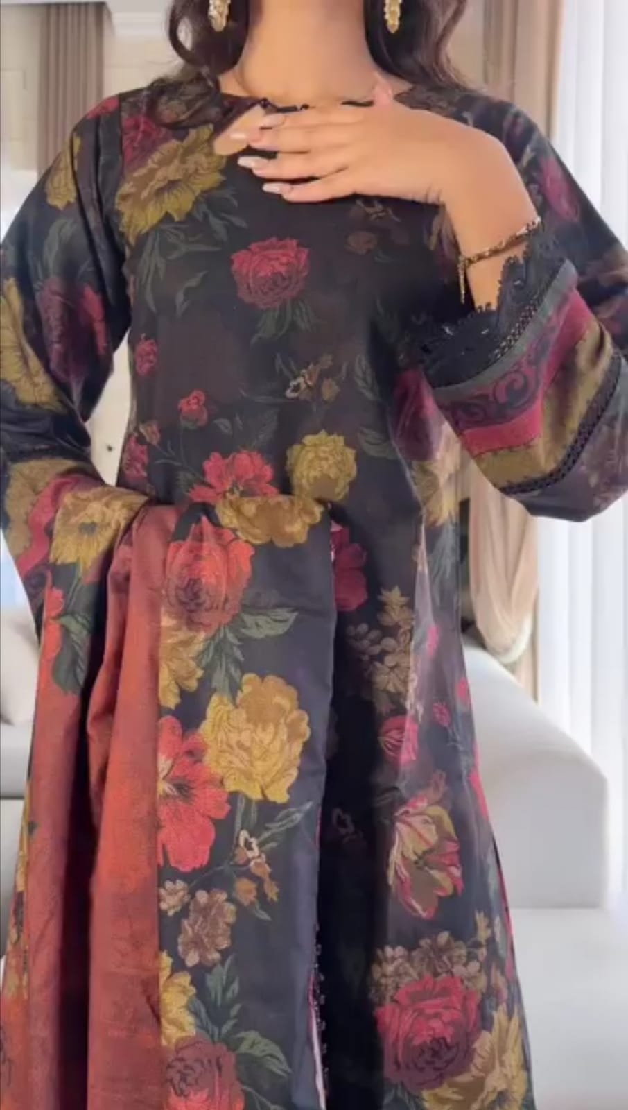 BLACK COLOR PRINTED 3PC SUIT