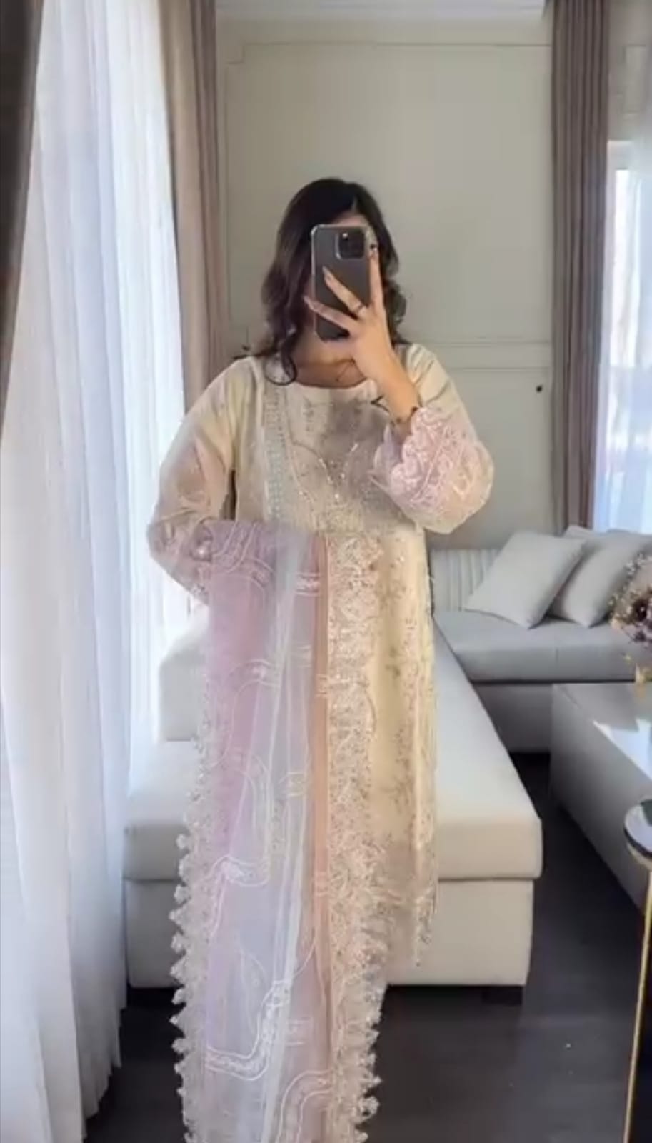 WHITE HEAVY EMBROIDERED HANDWORK 3 PC SUIT