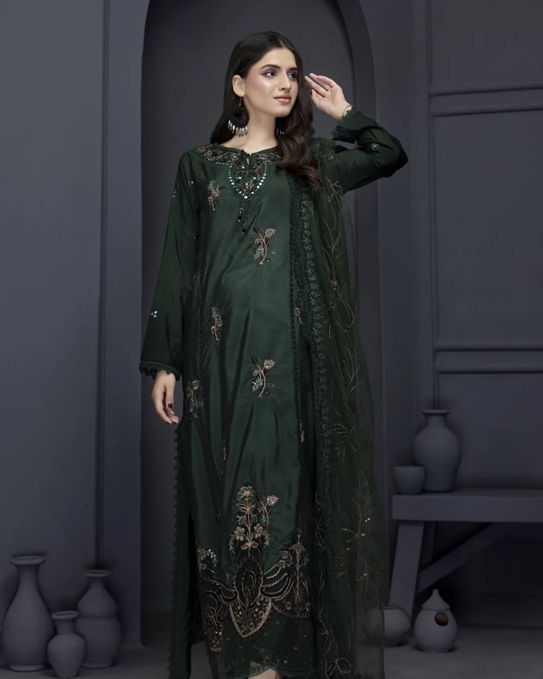 Bottle Green Stitched 3pc Suit