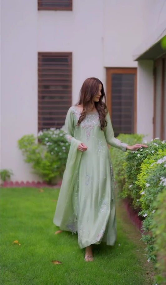 PISTA COLOR HEAVY EMBROIDERED HANDWORK 3PC SUIT