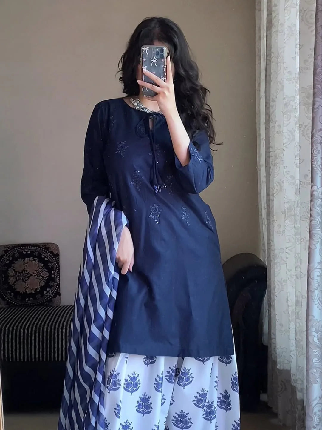 Blue Bloom Embroidery (3.Pcs)