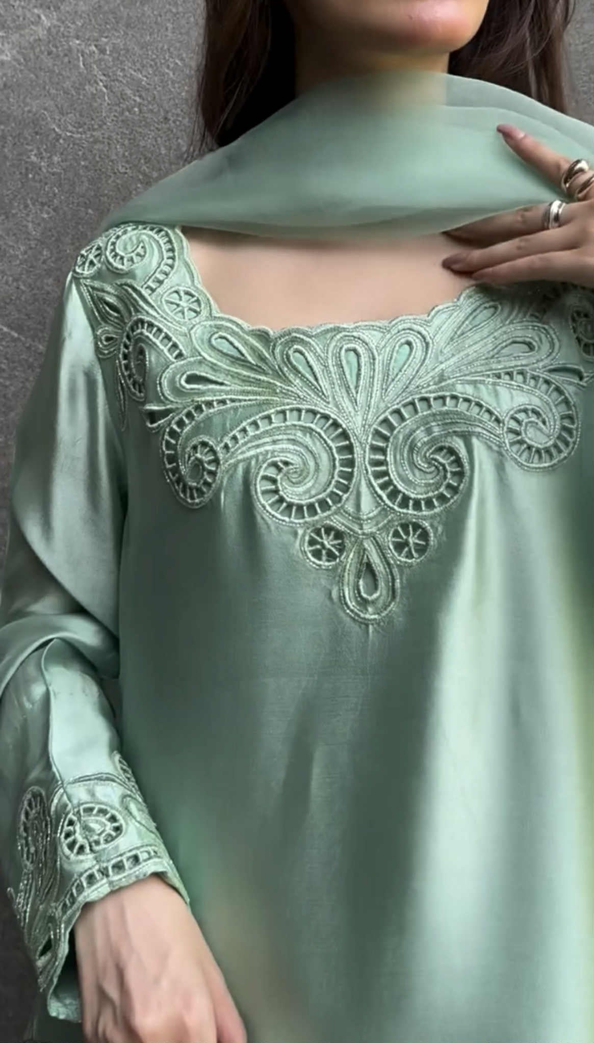 Kohinoor Pistachio Embroidered Dress