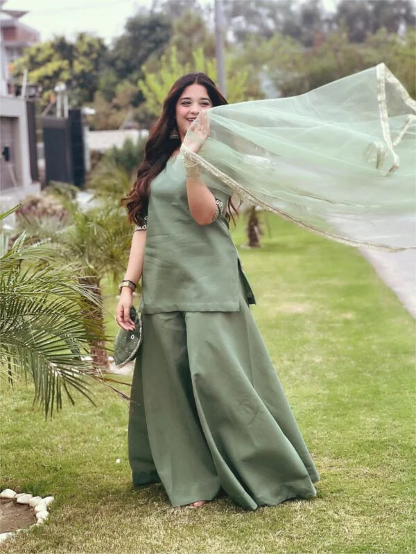 Raw Silk Stitched 3-Piece with Sitara Hand Work