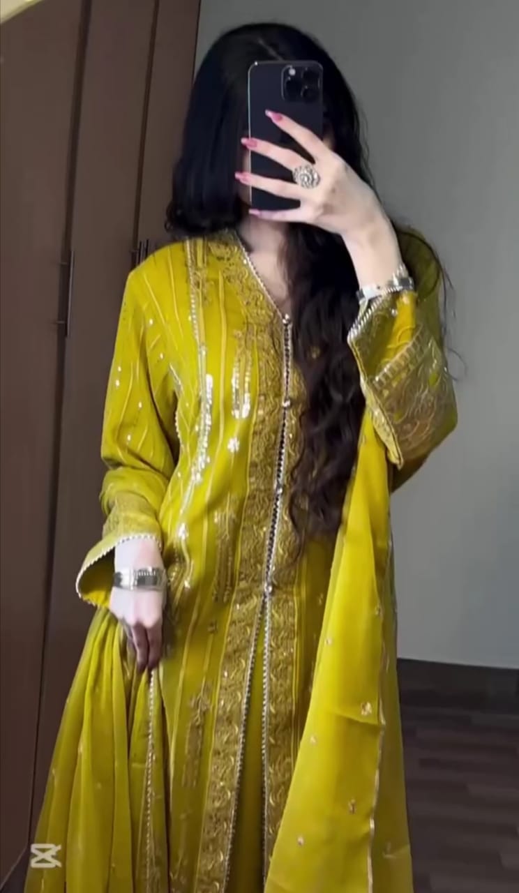 DARK YELLOW EMBROIDERED 3PC SUIT