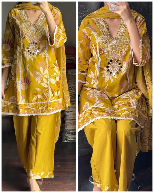 AATIKA YELLOW 3 PCS SUIT SET