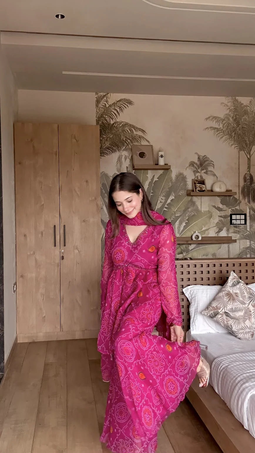 Pure Chiffon Shara Set with Hand Work