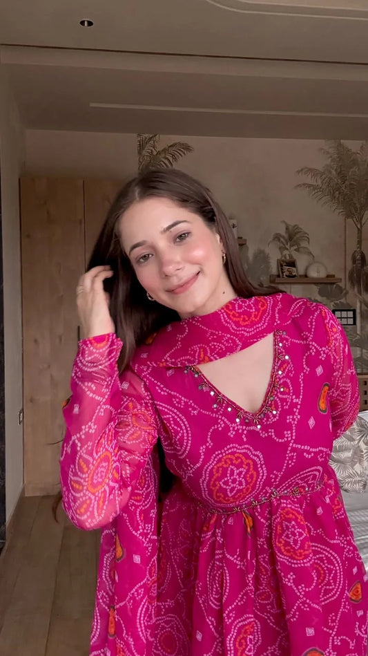 Pure Chiffon Shara Set with Hand Work