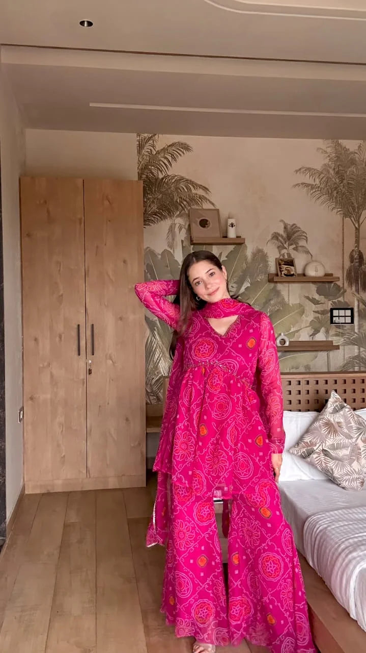 Pure Chiffon Shara Set with Hand Work