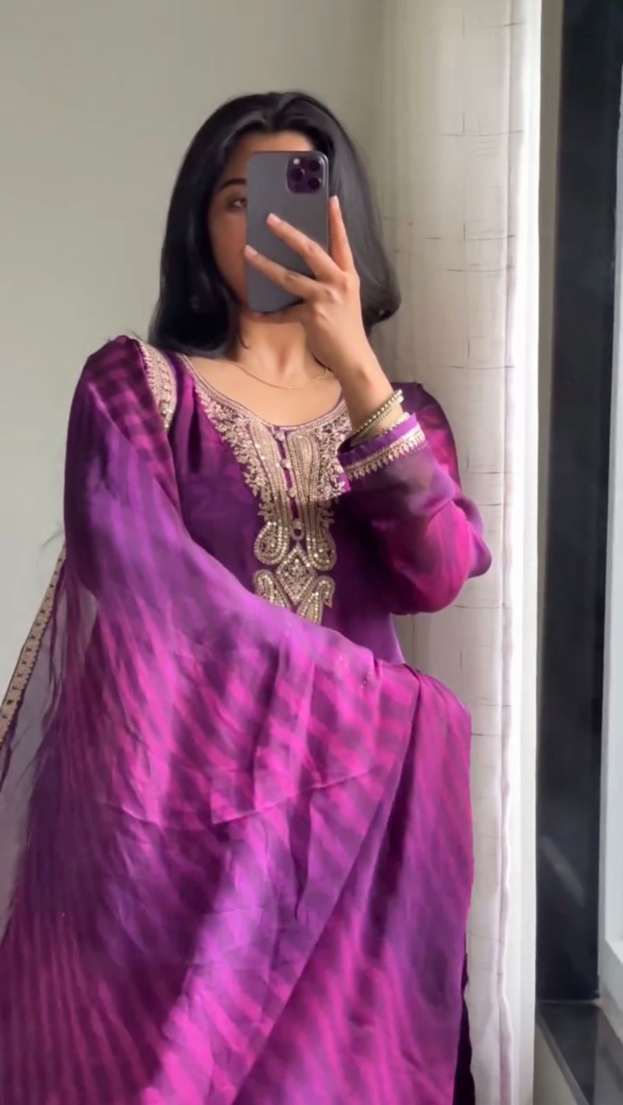 Purple Floral Embroidered 3 Pcs