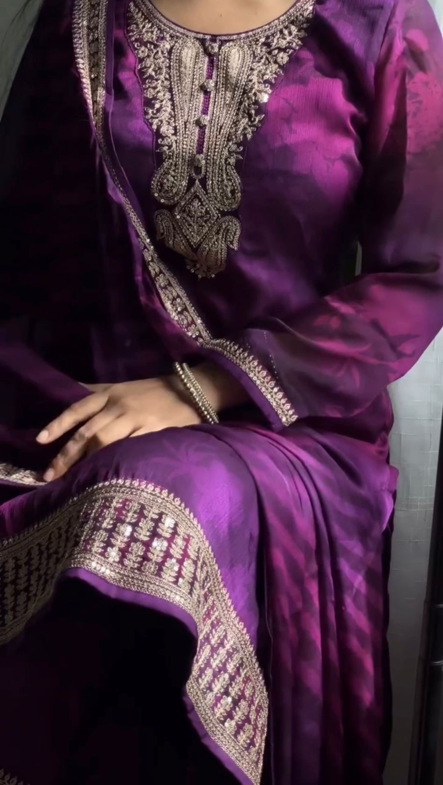 Purple Floral Embroidered 3 Pcs
