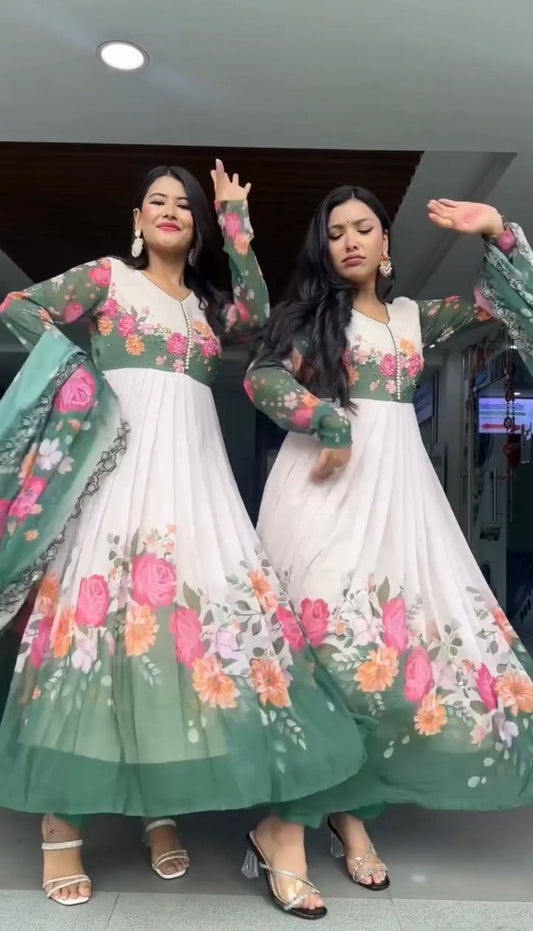 Women Beautiful Anarkali Frock 3 Pcs