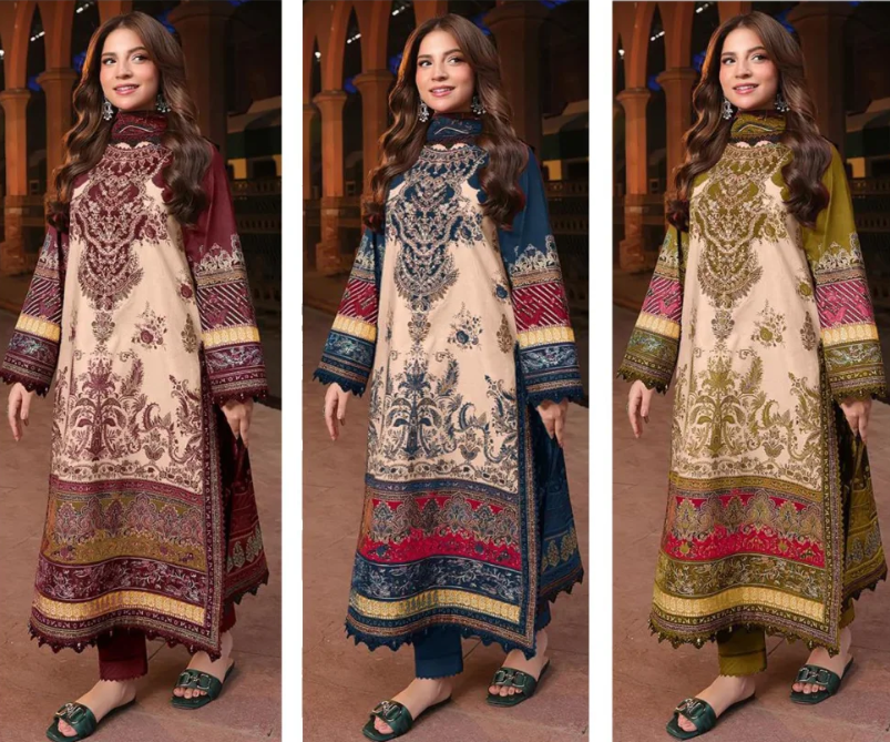 DANANEER PRINTED EMBROIDERED LAWN 3 PCS