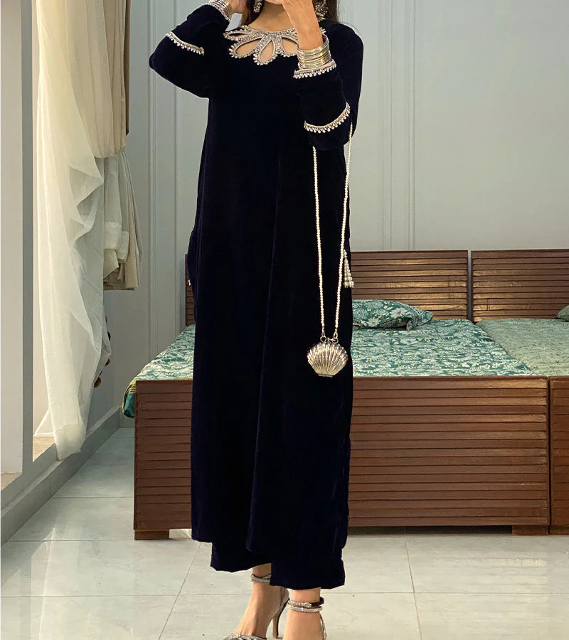 Sapphire Velvet Stitched 3 Pcs