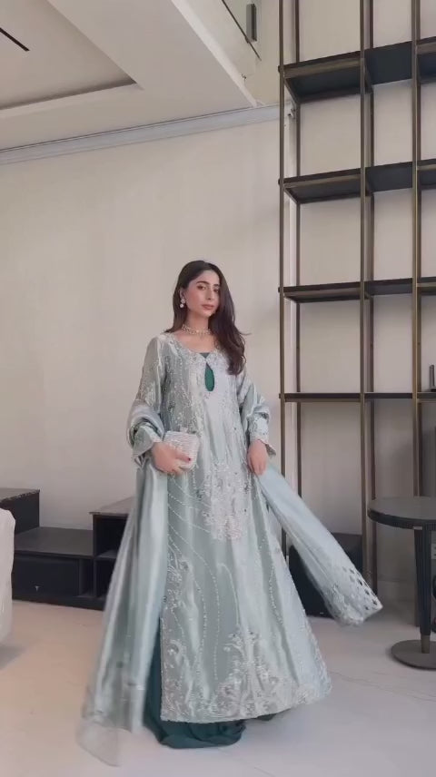STEEL COLOR EMBROIDERED 3PC SUIT