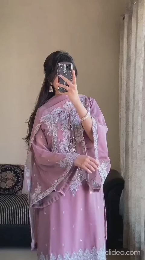 LILAC HEAVY EMBROIDERED 3PC SUIT