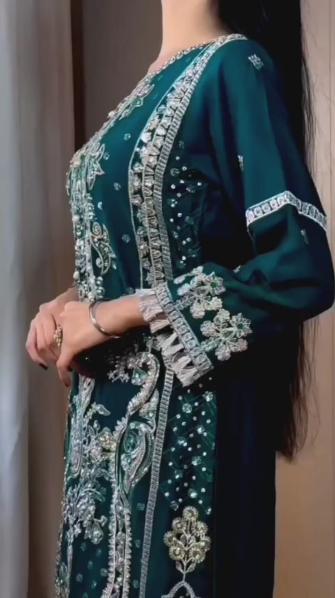 DARK GREEN EMBROIDERED 3PC SUIT