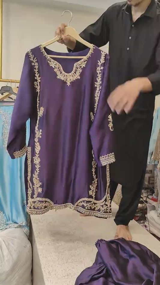 PURPLE COLOR EMBROIDERED 3PC SUIT