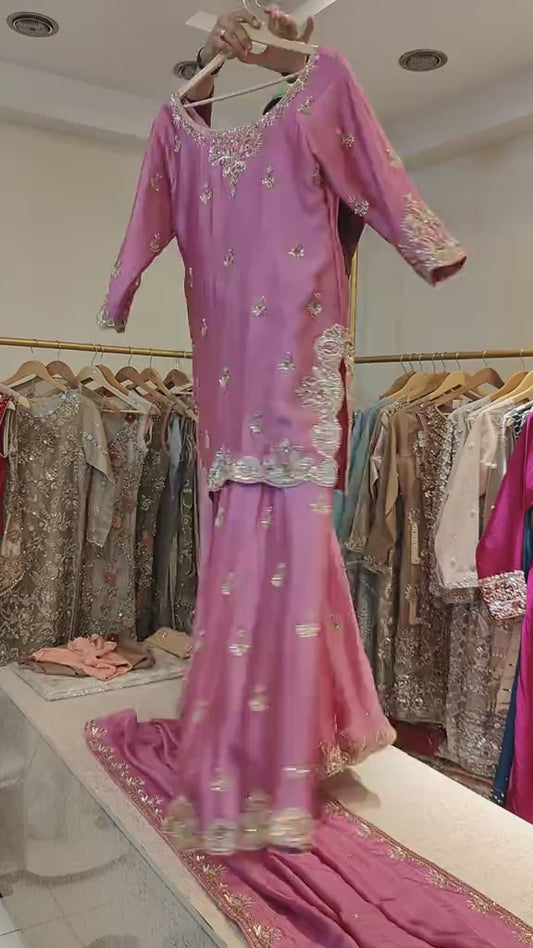 PINK EMBROIDERED FROCK WITH DUPATTA AND TROUSER
