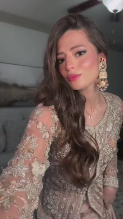 LIGHT BROWN EMBROIDERED 3PC SUIT FULLY EMBROIDERED GOWN