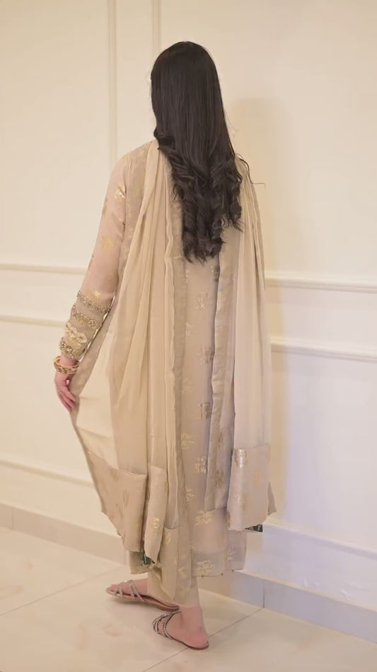 CREAM COLOR HEAVY EMBROIDERED 3PC SUIT