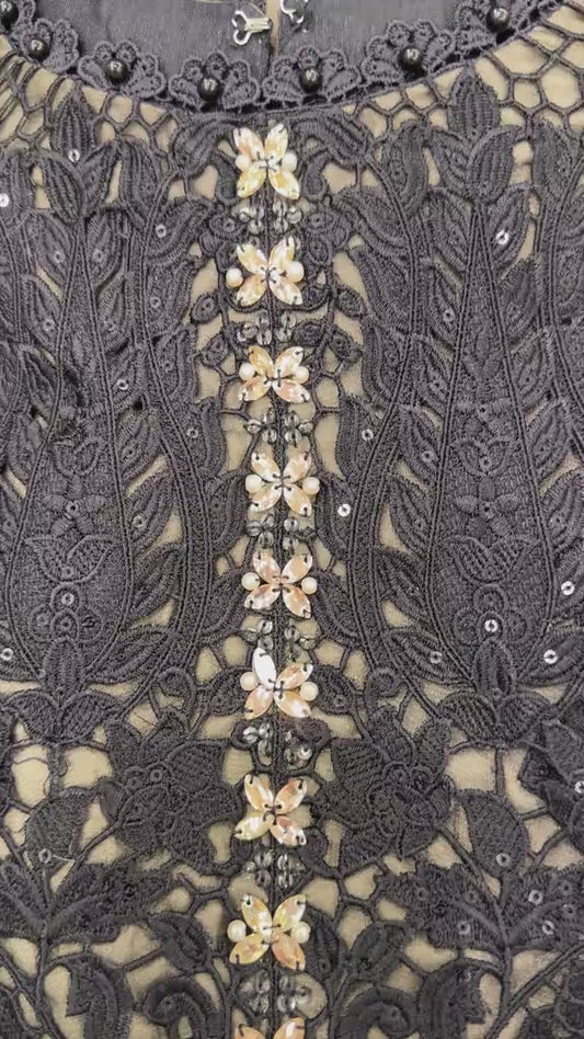 BLACK HEAVY EMBROIDERED HANDWORK 3PC SUIT