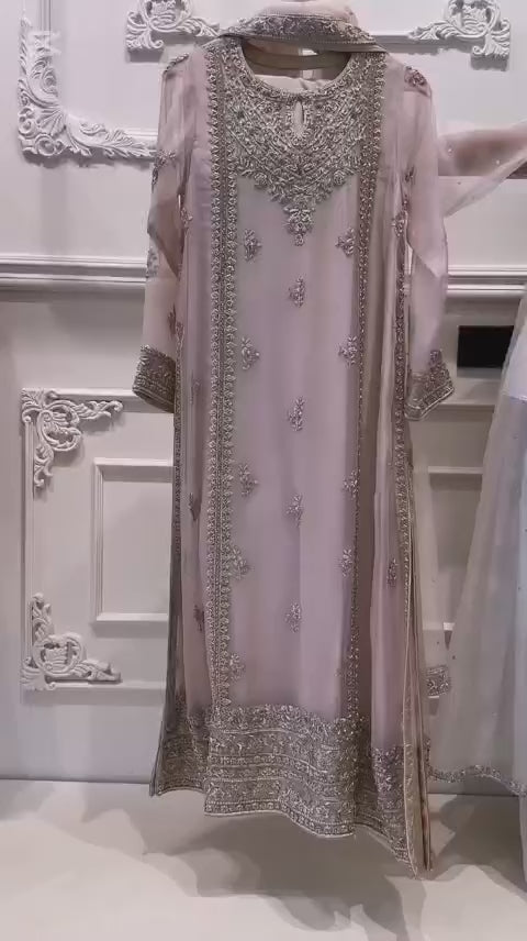 LILAC COLOR BEAUTIFUL NECK EMBROIDERY 3PC SUIT